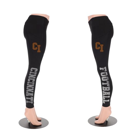 Cincinnati Football Leggings, Rhinestone Leggings, Gameday Leggings Gift for Girlfriend, Football Fan Striped Leggings, Gift for Women