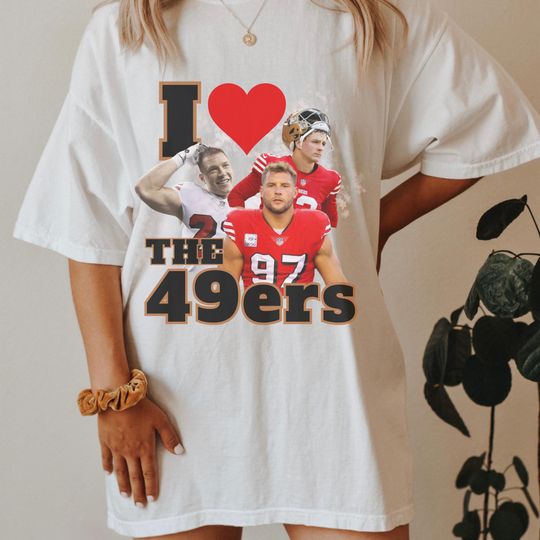 COMFORT COLORS I love the 49ers Nick Bosa Christian McCaffrey Brock Purdy Tshirt, Bootleg San Francisco Merch, football Vintage, 90s inspired