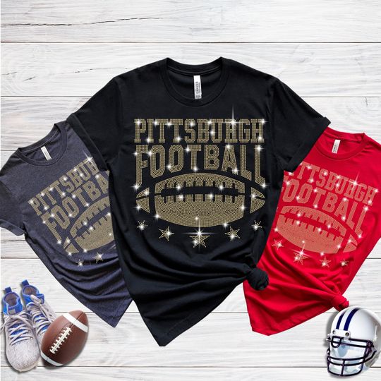 Pittsburgh Rhinestone T-Shirt, Football Lovers Shirt, Unique Design Casual Shirt