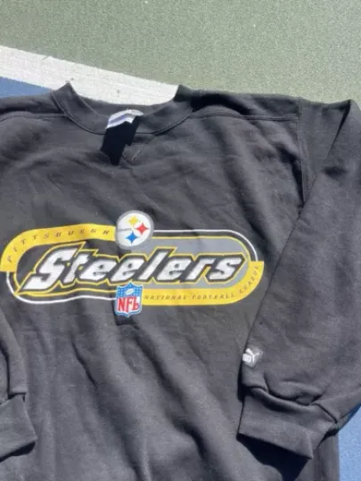 VINTAGE 90s PITTSBURGH Steeler PUMA football BLACK CREWNECK SWEATSHIRT MENS MEDIUM