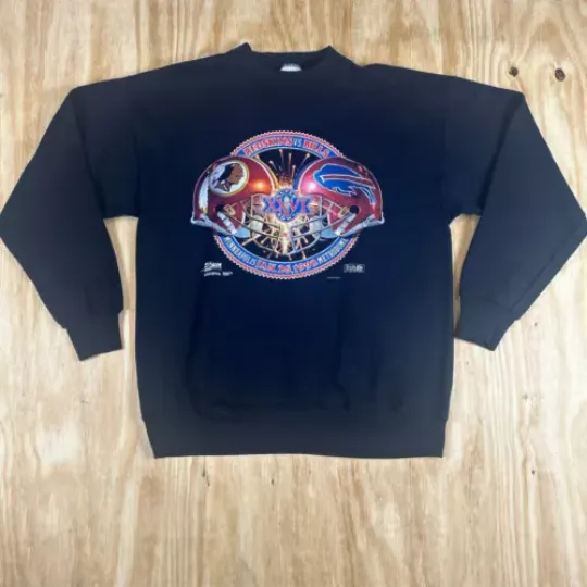 VTG XXVI Redskins VS Bills Super Bowl Long Sleeve Sweatshirt Mens Size L 90's