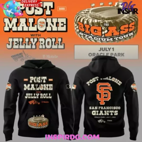 Post Malone with Jelly Roll Big Ass Stadium Tour 2025 Black Hoodie