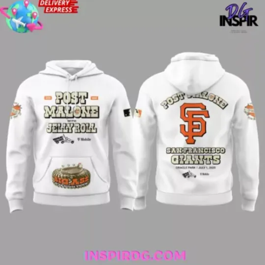 Post Malone With Jelly Roll Big Ass Stadium Tour 2025 White Hoodie