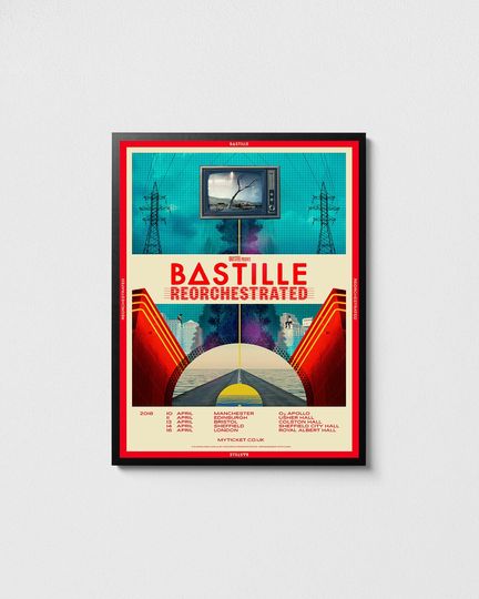 Bastille tour poster, Bastille print, Music wall art, Concert poster, Rock fan art, For indie lover's room art