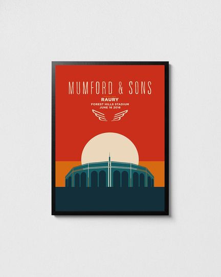 Mumford & Sons poster, Mumford and Sons - Forest Hills Stadium print (with Raury), Rock art, Rock posters, Music wall decor