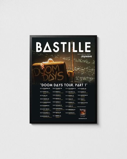 Bastille Dooom Days tour poster, Bastille concert print, Bastille art, Rock n roll poster, Rock art, Music gift
