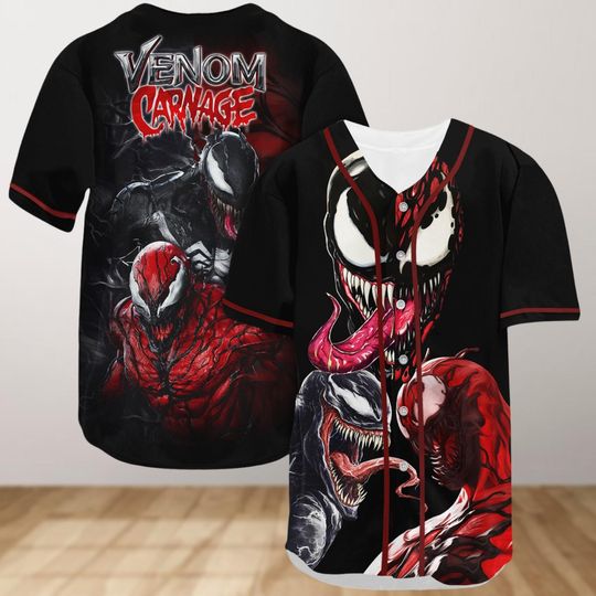 Venom Carnage Baseball Jersey, Venom Symbiotes Jersey, Superhero Venom Movie Baseball Jersey