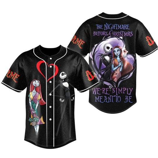 Custom Jack And Sally Baseball Jersey, Jack Skellington Baseball Shirt, Disney Baseball Jersey