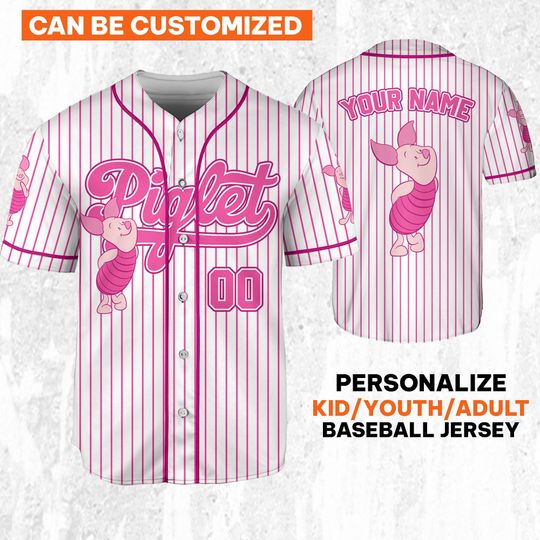 Personalize Disney Winnie The Pooh Piglet Baseball Jersey, Custom Disney Baseball Jersey