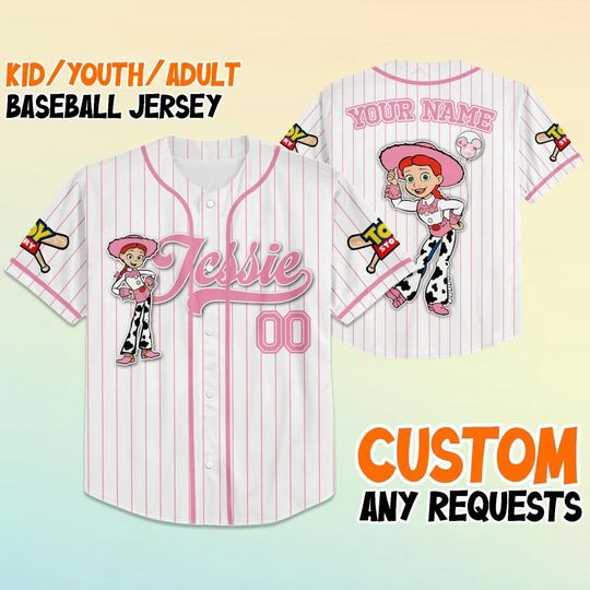 Custom Disney Toy Story Jessie Valentine Baseball Jersey, Disney Baseball Jersey
