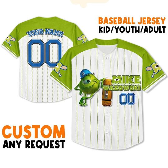 Custom Monster University Mike Baseball Jersey, Custom Cute Disney Baseball Jersey