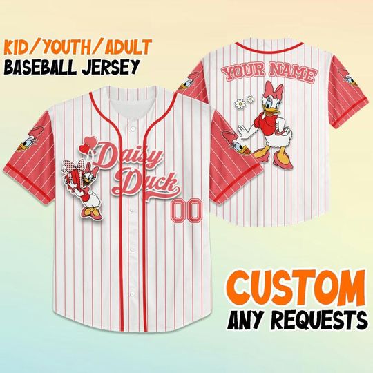 Personalized Disney Daisy Duck Baseball Jersey, Valentine's Baseball Jersey