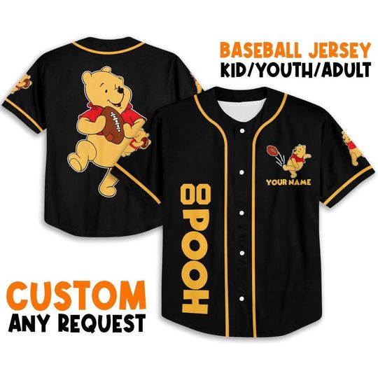 Personalize Pooh Football Baseball Jersey, Custom Disney Baseball Jersey