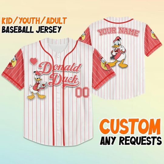 Personalized Disney Donald Duck Baseball Jersey, Custom Disney Baseball Jersey