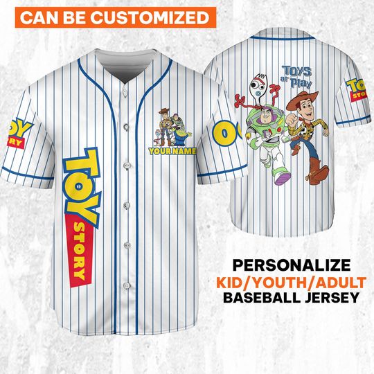 Personalize Toy Story Toys At Play Funny Striped Baseball Jersey, Custom Disney Baseball Jersey Sports Outfits