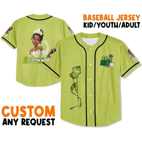 Personalize Tiana Baseball Jersey, Disney Baseball Jersey Sports, Cute Disney Princess Baseball Jersey