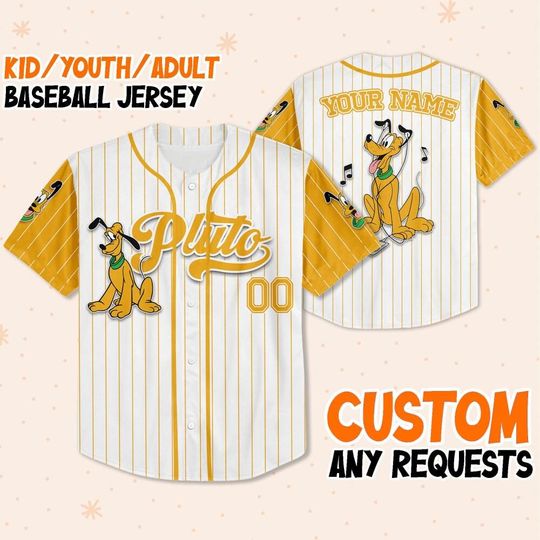 Personalized Disney Pluto Baseball Jersey, Custom Disney Mickey and Friends Baseball Jersey, Disney Baseball Team
