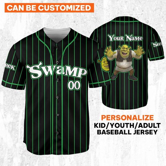 Personalize Shrek Swamp Black Striped Baseball Jersey, Disney Fiona Princess Baseball Jersey, Cartoon Shrek Baseball Jersey