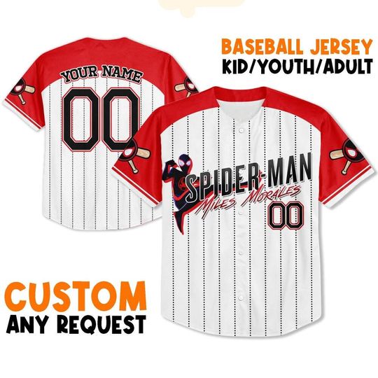 Custom Spiderman Miles Morales Red  Awesome Baseball Jersey, Custom Disney Baseball Jersey