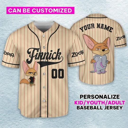 Custom Zootopia Finnick Baseball Jersey, Disney Finnick Baseball Jersey, Disney Jersey Sport Team