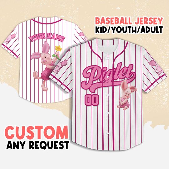 Personalized Winnie The Pooh Piglet Baseball Jersey, Custom Winnie The Pooh Piglet Baseball Jersey