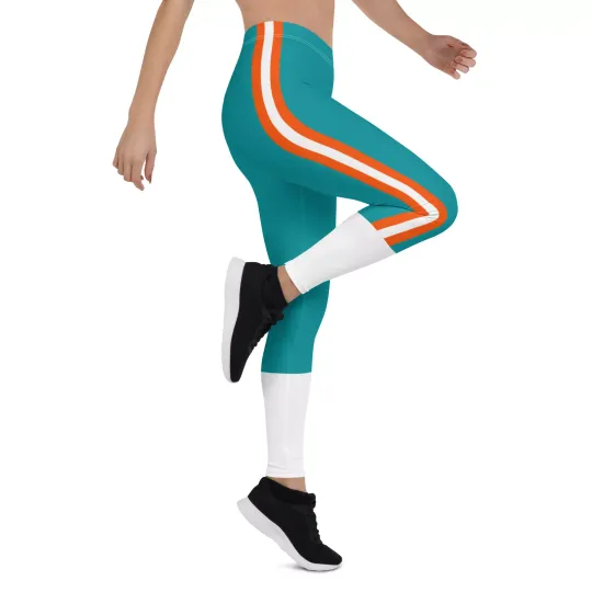 Dolphin Leggings, football Dolphin Football Yoga Pants Leggings, Game Day Leggings