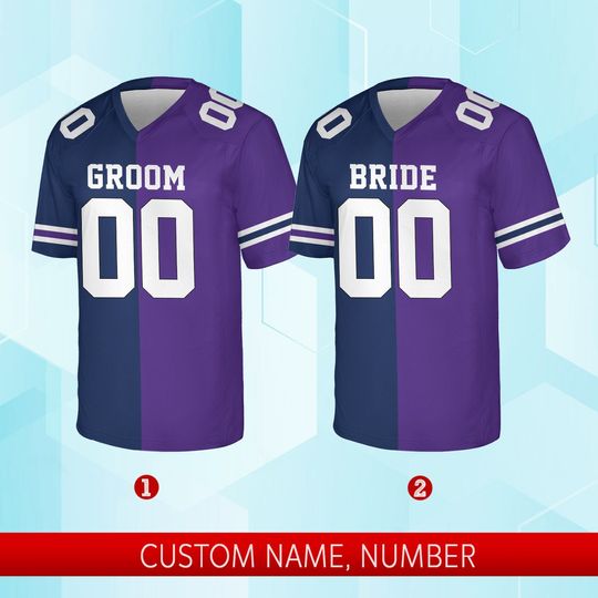 Personalized Bride And Groom Football Jersey, Custom Matching Couple V-neck Short Sleeve Football Jersey
