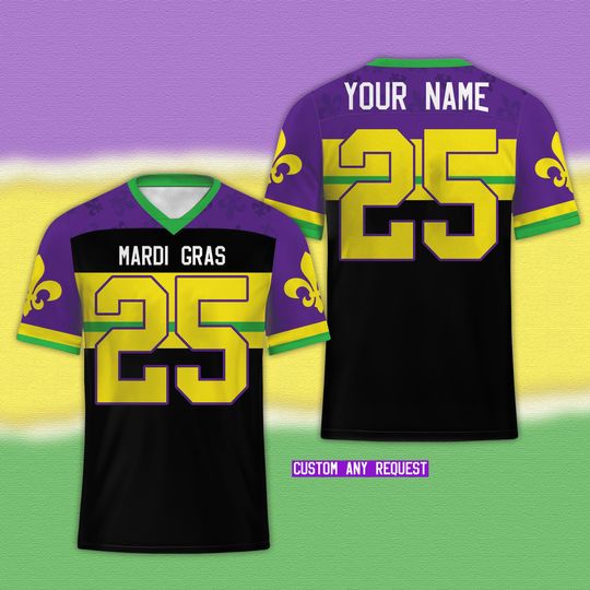 Personalized Mardi Gras Football Team Jersey, Custom Mardi Gras Football Jersey