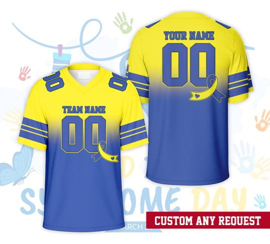 Personalized Gradient World Down Syndrome Awareness Football Jersey, Custom Name Game Day Football Jersey