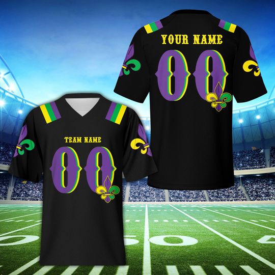 Personalized Name Mardi Gras Football Team Jersey, Football Jersey Mardi Gras Carnival Game Day