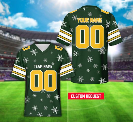 Custom Snowflakes Christmas Football Jersey, Personalized Christmas Football Jersey
