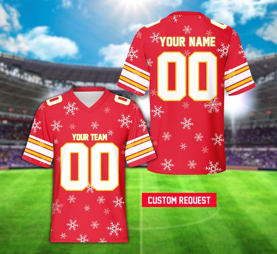 Personalized Christmas Football Team Jersey, Custom Snowflakes Christmas Football Jersey