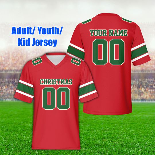 Personalized Name Christmas Football Jersey, Custom Color Christmas Party Group Matching Football Jersey
