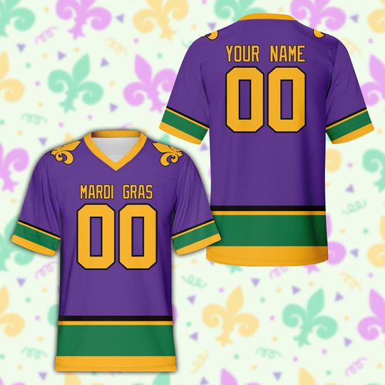 Personalized Name Mardi Gras Football Team Jersey, Custom Mardi Gras Carnival Game Day Football Jersey