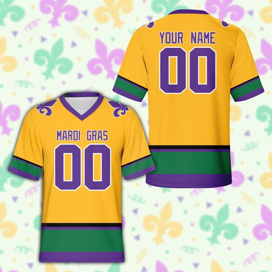 Personalized Name Mardi Gras Football Team Jersey, Custom Football Jersey Mardi Gras Carnival Game Day Outfit For Football Lover