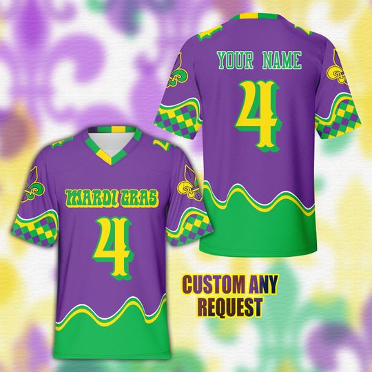 Personalized Name Mardi Gras Football Team Jersey, Custom Fat Tuesday Football Jersey