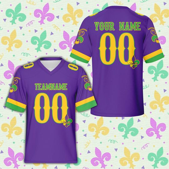 Personalized Mardi Gras Football Team Jersey, Mardi Gras Carnival Outfit Fleur De Lis Football Jersey