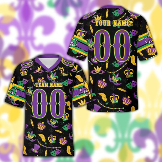 Personalized Name Mardi Gras Football Team Jersey, Custom Fleur De Lis Football Jersey Mardi Gras