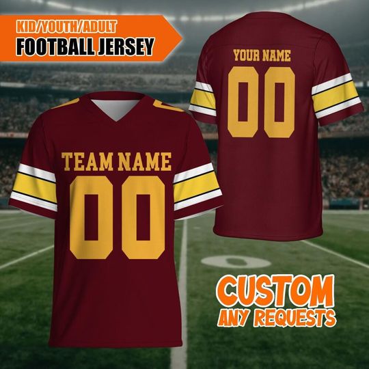 Personalized University Football Jersey Team Maroon And Gold, Team Name & Number Football Jersey
