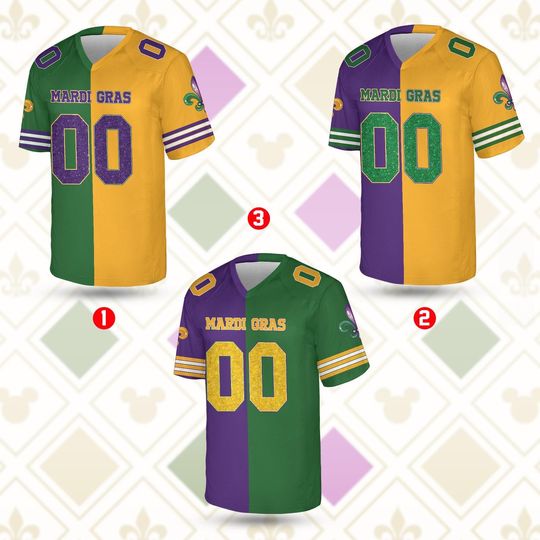 Custom Mardi Gras Glitter Football Jersey, Personalized Name Number Football Jersey