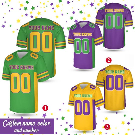 Custom Mardi Gras Krewe Football Jersey, Personalized Your Krewe Name, Name And Number Football Jersey