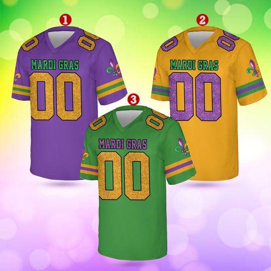 Custom Mardi Gras Glitter Football Jersey, Personalized Name Number Football Jersey