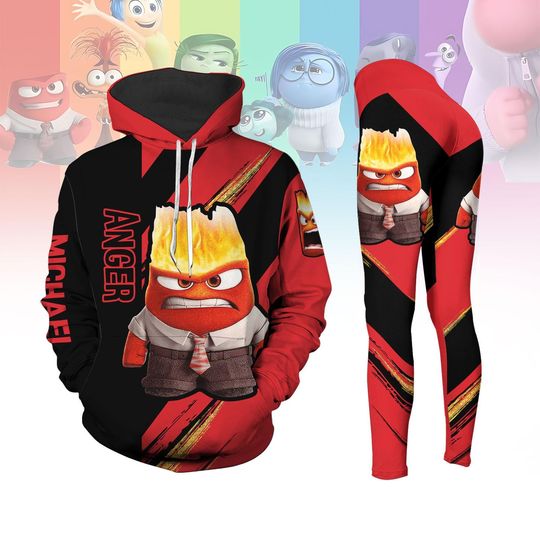 Inside Out Anger Hoodie, Disney Pixar Anger Legging, Anger Feeling T-Shirt, Inside Out 2 Matching Pants, Disney Movie Character Cosplay