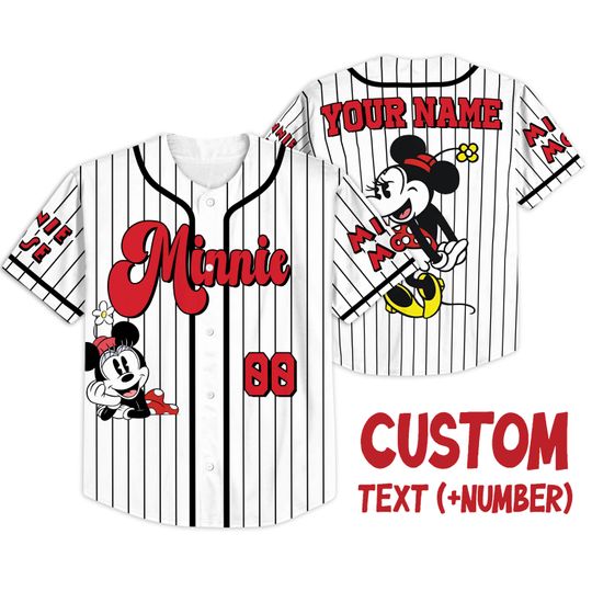 Custom Minnie Mouse Baseball Jersey, Retro Minnie Baseball Shirt, Kids Youth Adult Disney Baseball Jersey, Magic World Movie Jersey