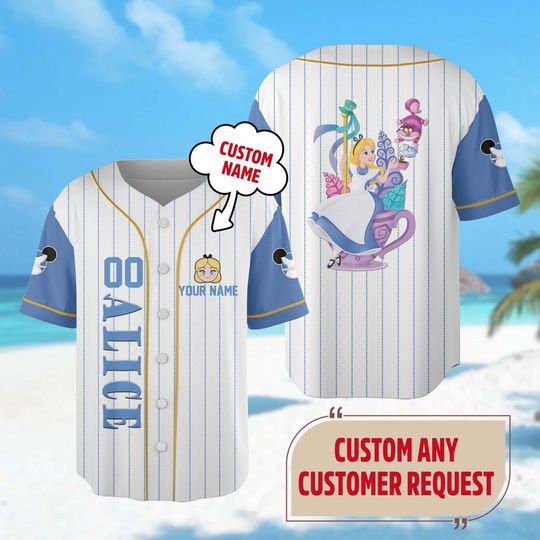 Personalized Alice The Wonderland Baseball Jersey, Princess Alice And Cheshire Cat Baseball Jersey, Alice 3D Printed Shirt, Alice Lover
