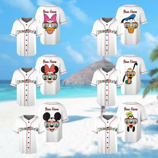 Custom Mickey and Friends Baseball Jersey, Minnie Mouse Vacation Jersey Shirt, Magical Castle Character Jersey Team, Magic Kingdom Shirt