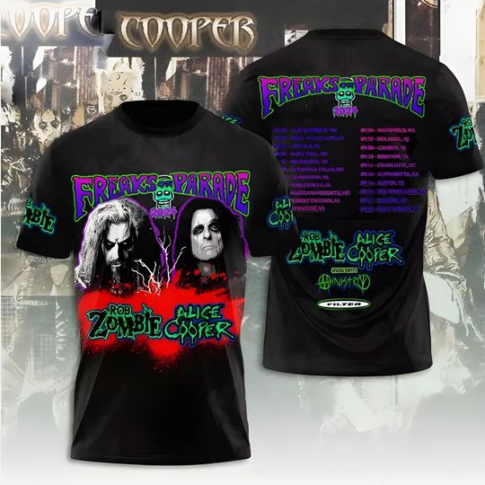 Rob Zombie and Alice Cooper’s Freaks On Parade Tour 2024 3D Unisex T Shirt