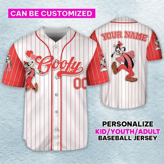 Personalized Disney Goofy Baseball Jersey, Custom Disney Valentine's Day Jersey, Disney Baseball Team Outfit