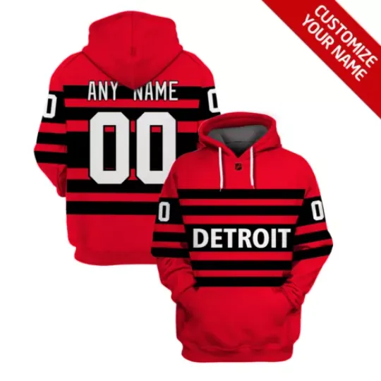 Detroit Red Wings Hoodie Personalize Hockey Team Christmas Gift Red - Black