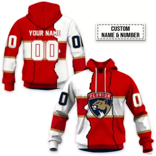 Florida Panthers Personalized Name - Number Hoodie Pullover Hooded Xmas Gift